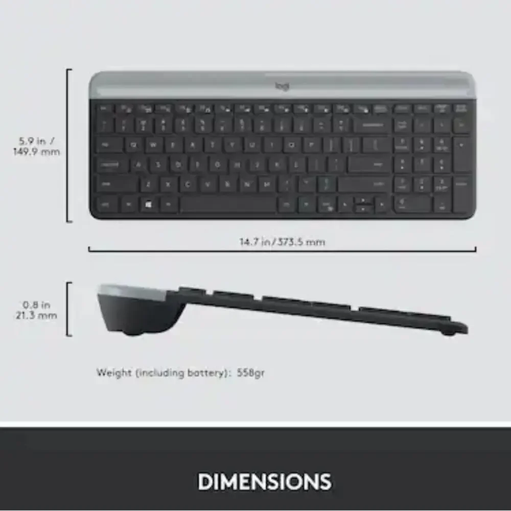 LOGITECH Black Grey MK470 Compact Slim Full-size Wireless Scissor Keyboard